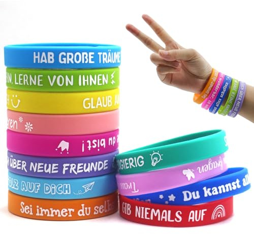 OMJMYY 36 Stück Motivationsarmbänder Kinder, Motivationsarmbänder auf Deutsch Silikon Armbänder mit Positiven Sprüchen Abschiedsgeschenk Party Mitgebsel Einschulung Geschenk Mutmacher Geschenke