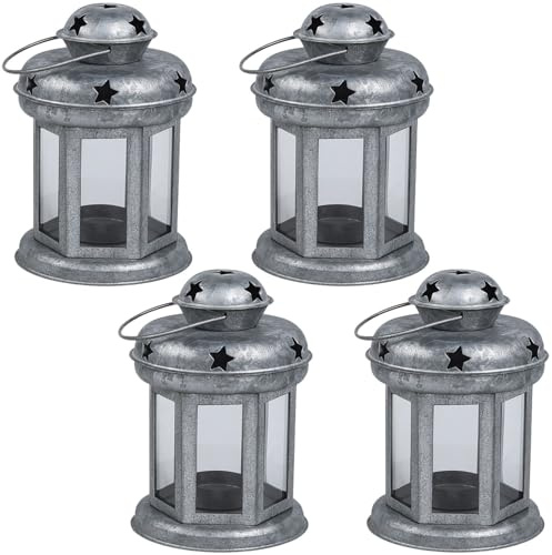 Marrakesch Set om 4 vintage dekoration lyktor, värmeljushållare 13 cm av metall och glas | minilykta som bordsdekoration, vardagsrumsdekoration | ljushållare Eolea silver som balkong, terrass och