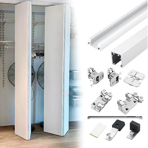 Schiebetür Komplettset Falttür-Schienenset mit Soft-Close-Mechanismus, Leichtgängige, Zusammenklappbare Schiene mit Geräuschlosen Rollen, Einflügelige Schranktürschiene(2-door,1m/3.3ft)