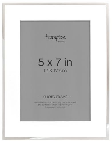 Hampton Frames PICCADILLY Silver Plate Photo Frame 5x7 Inch, Silver, Glass, Bevel Cut Mount Freestanding or Wall Mount Display for Photos PIC57SIL
