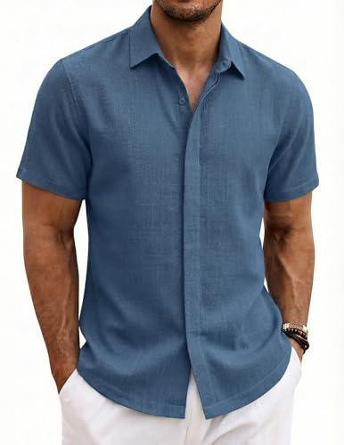 COOFANDY Men's Short Sleeve Shirts Cotton Casual Summer Shirt Regular Fit Beach Holiday Shirts for Men