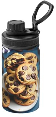 Bouteille d'eau isotherme à double paroi en acier inoxydable pour boissons chaudes et froides - Motif : biscuits - 355 ml