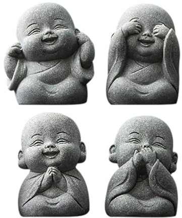 BESPORTBLE 4 Kleine Buddha Figuren – Handgefertigte Mini Buddha Statuen für Tischdekoration, Wohnzimmer, Garten, Büro und Bastelprojekte