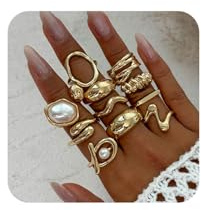 Solid Gold Rings for Women Gold Baroque Pearl Rings Open Adjustable Pearl Rings Stacking Rings Ankle Rings Set Boho Prom Costume Jewelry for Women