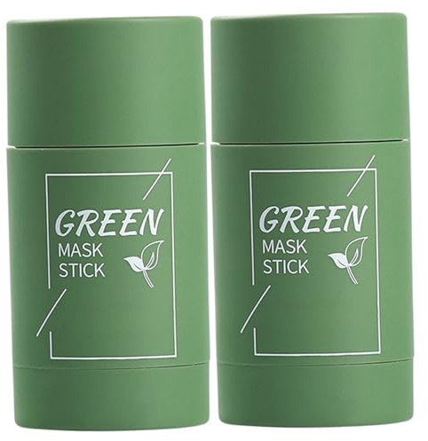 Bâton de masque vert, 2 bâtons de masque au thé vert avec extrait thé, dissolvant points noirs pour nettoyer les pores et améliorer le teint général, pour tous les types peau, hommes et femm
