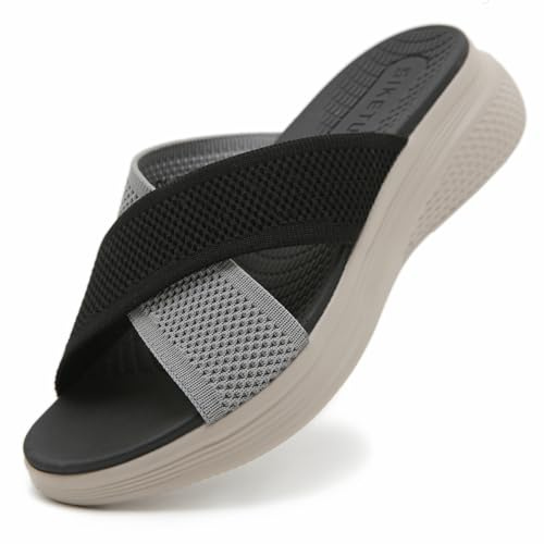 Uwowd Womens Sandals Summer Arch Support Slides Ladies Comfort Sandals | Lightweight,Breathable,Slip-on,Flat,Orthotic Slippers,Casual Peep Toe,for Daily Wear