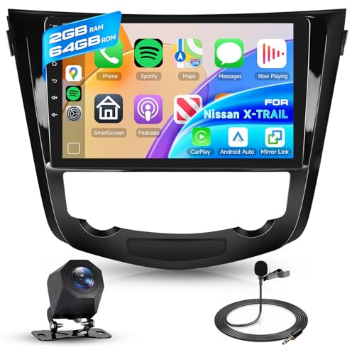 Hodozzy 2G+64G Android Radio para Nissan X-Trail T32 Qashqai J11 Rouge 2014-2020 Carplay Android Auto Inalambrica, 2 DIN Radio Coche Pantalla Táctil 10 Pulgadas con GPS WiFi Bluetooth FM RDS, Cámara