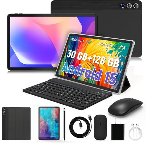 MUISOO Tablet 11.5 inch Tablets Android 15, Octa-Core Processor, 30GB RAM 128GB ROM 1TB Expand, 5G WiFi 6, 2000 x 1200 HD/Dual 8MP+13MP Camera/Bluetooth 5.0, Android Tablet with Keyboard Mouse Case