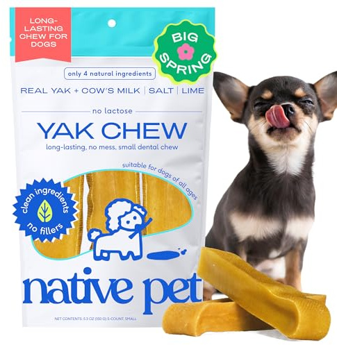 Native Pet Yak Cheese Himalayan Dog Chews - Long Lasting Dental Sticks for Small Breeds– 100% All Natural Himalayan Yak Chews for Small Dogs – Cheese Bone for Aggressive Chewers - 5 Per Pack
