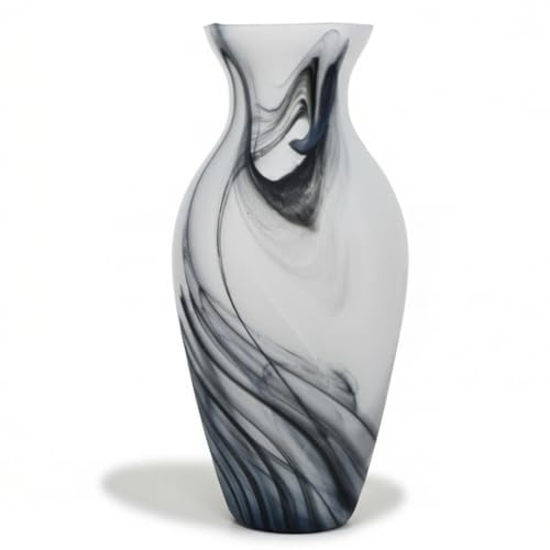 Weißer Satin mit schwarzen Adern Murano Glas Vase Amphora von Tammaro Home Made in Italy
