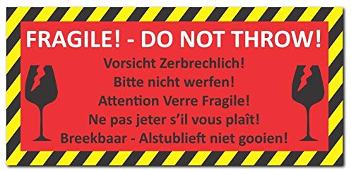 24 Stück Aufkleber Vorsicht zerbrechlich DIN lang (210 x 98mm) Folienaufkleber (Auf-525) Bitte nicht werfen