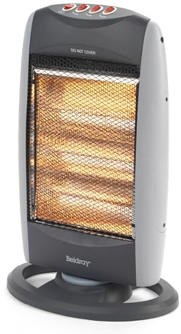 Beldray Oscillating Halogen Heater - Tip Over Cut Out, Overheat Protection, 3 Heat Settings, Instant Heat, Glow Light, Carry Handle, Replaceable Bulbs