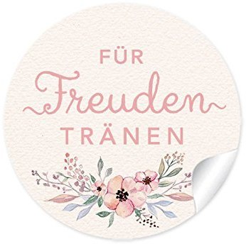 72 Sticker Für Freudentränen CREME PASTELLFARBEN mit Blumen, Für Taschentücher, Taschentuchverpackung, Gastgeschenke, Hochzeitsmarmelade, Tischdeko, für Selbstgemachtes, Aufkleber 4 cm, rund, matt