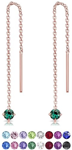 Orecchini Pendenti Lunghi Argento 925 Placcati Oro Rosa 18K con Cristallo Punto Luce Smeraldo - Orecchini Verdi Donna - Saliscendi Oro Rosa