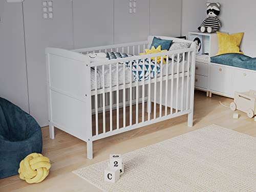 Love For Sleep Babybett,Gitterbett 120x60cm mit Aloe Vera Schaumstoffmatratze,Kinderbett Weiß,Umbaubar zum Kinderbett
