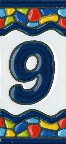 Carreaux de maison en céramique avec chiffres et lettres espagnols - Motif fenêtre d'église - Dimensions : 7,5 x 3,5 cm - 3 à 10 cadres (numéro 9)