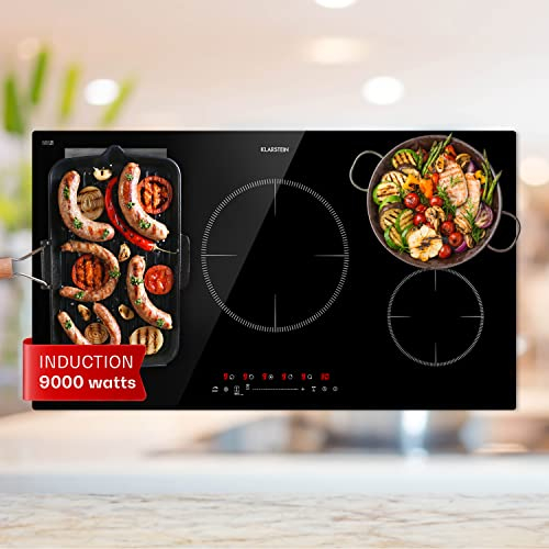 Klarstein Plaque Induction 9000W, Plaque de Cuisson Électrique Encastrable à 5 Feux avec Contrôle Tactile, Fonction Boost, Sécurité Enfant, et Design Élégant pour Cuisine Moderne
