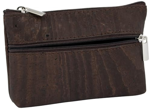 SIMARU Münzgeldbeutel Kork Geldbeutel Mini Slim Wallet Geldbörse mit 2 Reißverschlussfächern für Karten, Scheine & Münzen, nachhaltiges Portemonnaie