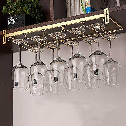 ACXZ Verstellbarer hängender Weinglashalter unter Schrank, Schrankeinsatz Stemware-Rack Gläserschiene Halter, 2/3/4/5 Reihen, kein Bohren, golden
