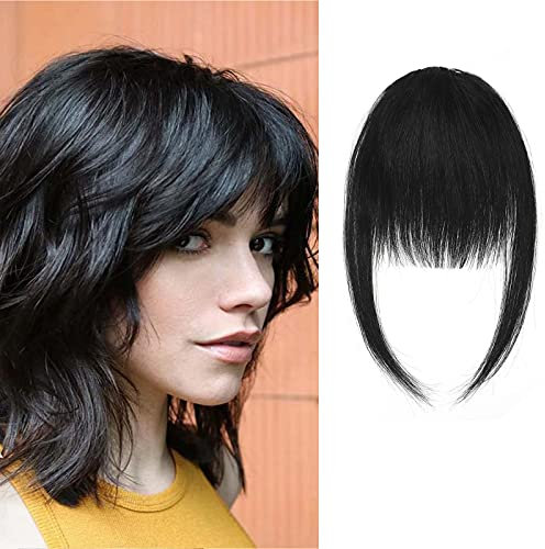 SEGO Frangia Clip Capelli Veri Frangetta Carina Lunghezze Stesse (Misure 5.5cm*14.73cm Tempie 27.93cm) 100% Remy Human Hair Bang 9g #1 Jet Nero
