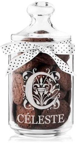 Maverton Pot à biscuits personnalisé avec couvercle | Bocal gravé à bonbons pour chaque femme, Pot en verre avec un joli arc, Cadeau d’anniversaire personnalisé pour maman, Nom