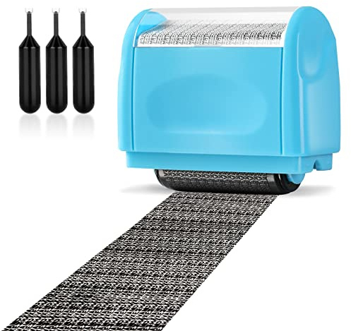 Lindastas Identity Theft Protection Stamp, Wide Roller Stamp, Blue, Perfect for Anti Theft and Privacy Safety. (Large Size, 1.5-Inch Wide, Rectangular, Rubber Material, 3 Refills)