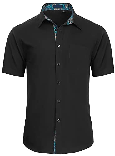 Enlision Camicie da Uomo Maniche Corte Casual Camicia Regolare Fit Camicie Formal Classiche Business Camicia Nero/Blu XXL