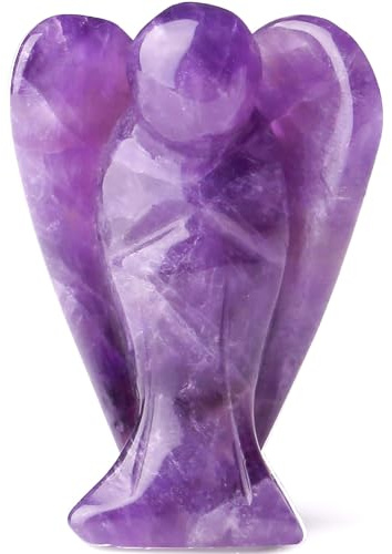 YATOJUZI 2 Amethyst Guardian Angels Hand-Carved Angel Statue Figurines Purple Office Desk Decor Accessories Decorations Crystals and Healing Stones Energy Reiki Gifts for Women