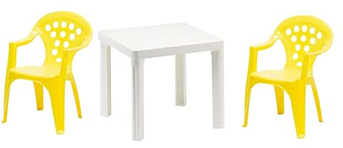 Hline Kinder Garten Sitzgruppe Tisch mit Stühlen Gartenstuhl Sessel (1 Tisch 2 Stühle gelb)