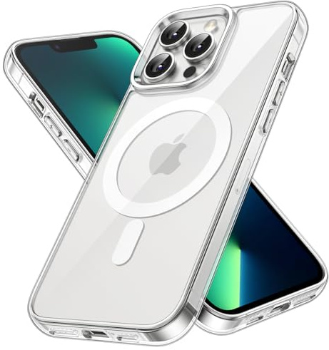 JETech Cover Magnetica per iPhone 13 Pro 6,1 Pollici Compatibile con MagSafe Ricarica Wireless, Telefono Custodia Antiurto, Retro Antigraffio Trasparente (Trasparente)