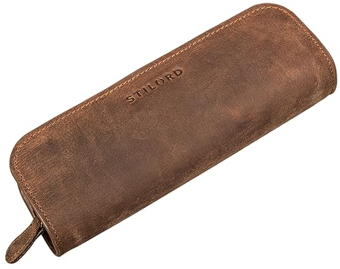 STILORD 'Alfie' Leder Mäppchen Vintage Stifte Etui Schlampermäppchen Erwachsene Federmappe Stiftetasche aus Echt Leder, Farbe:mittel - braun