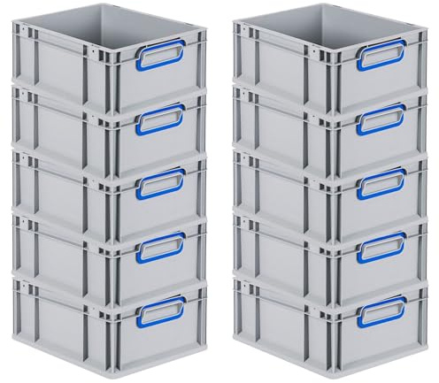 PROREGAL SuperSparSet 10x Eurobox NextGen Color | HxBxT 17x30x40cm | 16 Liter | Griffe blau geschlossen | Glatter Boden | Eurobehälter, Transportbox, Transportbehälter, Stapelbehälter