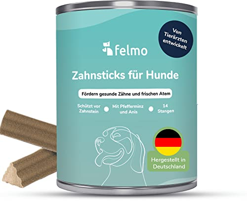 FELMO Zahnsticks mit angenehmen Minzgeruch für Hunde – 19 probiotische Zahnpflegesnacks mit spezieller Sternform, wenig Fett ohne Zucker und Ohne künstliche Farb- und Aromastoffe