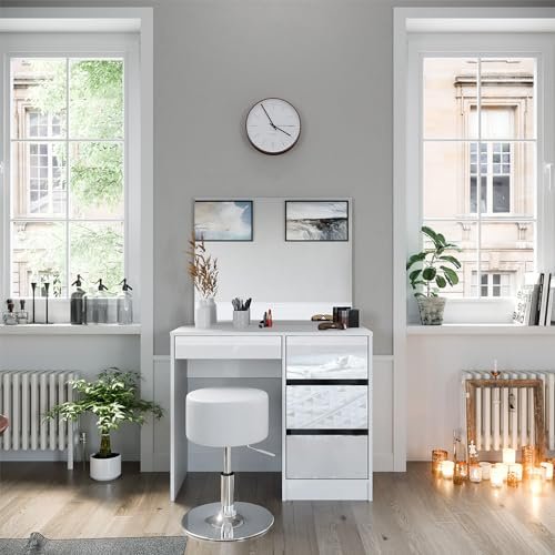 Vicco Schminktisch-Set Sherry, Weiß, 90 cm | mit Hocker, mit Sitzbank und großem Spiegel für vielseitige Anwendung
