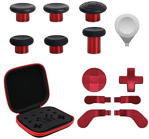 13 in 1 Metal Thumbsticks for Xbox Elite Controller Series 2 Zubehör, Replacement Magnetic Buttons Kit Includes 6 Metal Plating Joysticks, 4 Paddles, 2 D-Pads, 1 Adjustment Tool (Plating Red)
