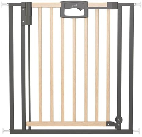 Geuther Türschutzgitter Easylock Plus | Treppenschutzgitter ohne Bohren Breite 136,5-144,5 cm | Türgitter Baby Holz-Metall | Kinderschutzgitter beidseitig öffnend | Kindersicherung | Natur-Anthrazit