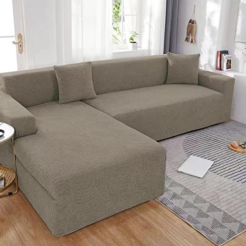 Sofa überzug L Form Wasserdicht,2 Stück Couch überzug Ecksofa L Form Rechts Links, Jacquard Chaiselongue Sofa Schonbezug ,Sofabezug Sofahusse Couchbezug für Sektionssofa (Taupe, 3seats+3seats)