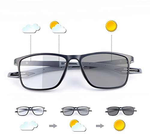 MIRYEA Photochrome Progressive Multifocal Lese-Sonnenbrille mit Federbügeln Schutz Multifokal-Übergang Sonnenleser Brillen