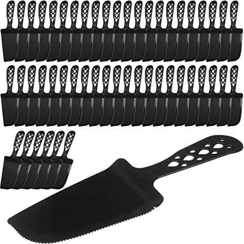 50 PCS Disposable Plastic Cake Cutter and Server 8x2.3 In Black Cake Plastic Server Cutter Plastic Cake Server Cutting for Pie Tart Cake Pizza Pastry Baking Cutter Holder Transfer for Kitchen Wedding