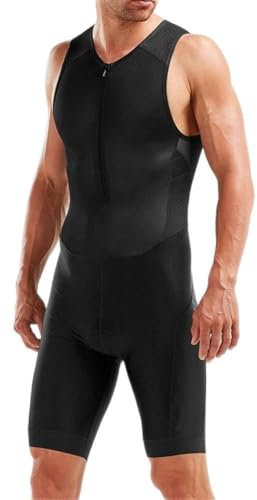 Radtrikot, Triathlon-Anzüge, Herren-Tri-Anzüge für Herren, Trisuit/Herren-Premium-Triathlon-Anzug, gepolsterter Triathlon-Tri-Anzug, Rennanzug (Farbe: Schwarz,