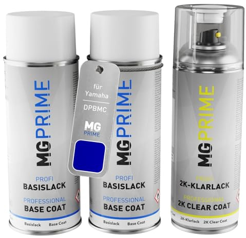 MG PRIME Motorradlack Spraydosen für Yamaha DPBMC Deep Purple Blue Mica +2K | Set aus Grundlack + Basislack + 2K Klarlack, Sprühdosen 400ml