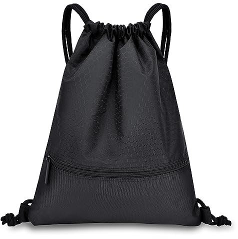 Bealuffe Turnbeutel mit Kordelzug, 43 x 35 cm, Wasserfestes Polyester, 3 Taschen, Sporttasche für Fitness, Strand, Reisen