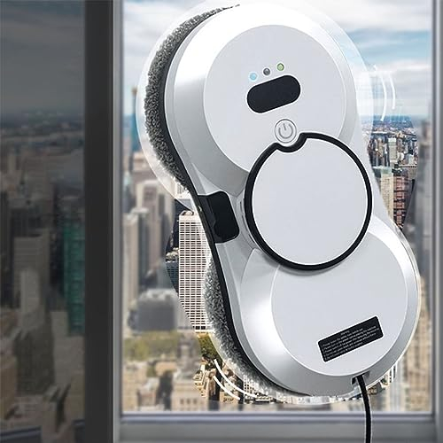 QJJML Robot per La Pulizia delle Finestre, Strumento Intelligente di Pulizia del Vetro con Forte Aspirazione da 2800pa, per Finestre di Grandi Dimensioni All'Aperto/all'Interno, Piastrelle,White