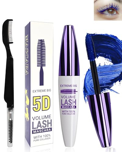Wimperntusche Blau Wasserfest, Blue Telescopic Waterproof Colored Mascara | 5D Seidenfaser Wimpern Wimperntusche Wasserfest Mascara,Verlängerndes,Voluminöses,Langlebiges,Cosplay Party Bunt Augen Makeup