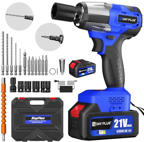 Yiyai Akku Schlagschrauber Bürstenloser, 550NM & 3400RPM Elektro-Schlagschrauber mit 16 Zubehör, 3 in 1 Elektrischer Schraubenschlüssel für Bohren/Schrauben/Schraubenschlüssel (2 * 4000mAh)