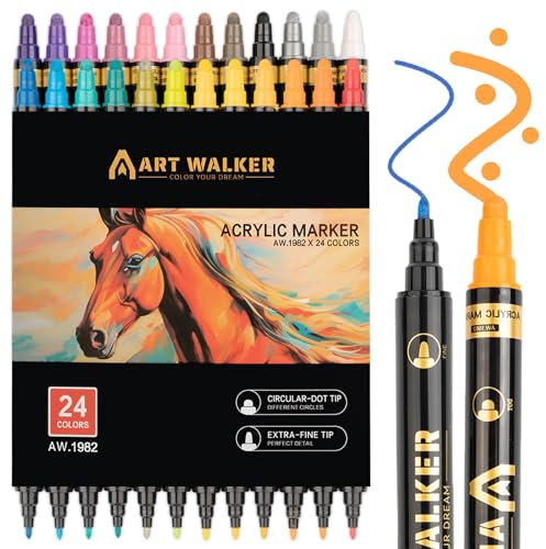 24 Farbe Acrylstifte für Steine Wasserfest mit Doppelspitze, Acrylic Paint Marker Stifte Steine Bemalen, Textilstifte, Multimarker Steine Zum Acrylmarker für Holz, Leinwand, Glas, Papier, Keramik