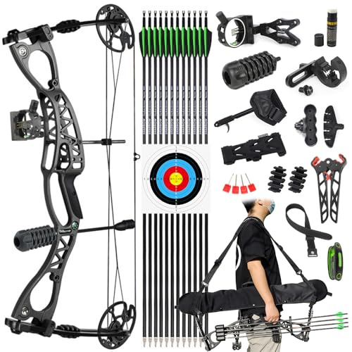 SHARROW Archery Compound Bow and Arrows Set, Draw Weight 0-70 LBS, Draw length 18-30, Hunting Compound Bow Kit for Adults Beginner Outdoor Shooting Target Practice LH/RH (Black, Left-Handed)