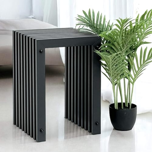 DanDiBo Lamellenhocker Hocker Metall Schwarz Eckig Base 45 cm Massiv Modern Beistelltisch Lamellen (Höhe 45 cm/M)