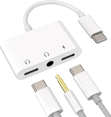 Adaptador USB C Jack A 3,5 mm Auriculares Audio AUX para Apple iPhone SDopiador Doble Auriculares Micrófono Cable Carga Type C Toma iPad Compatible con Samsung Cargador Extender TP-3.5