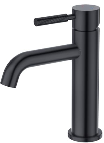 CREA Waschtischarmatur Bad für Waschbecken, Waschtisch Armatur Wasserhahn Bad Waschbeckenarmatur Badarmatur, Edstahl Schwarz